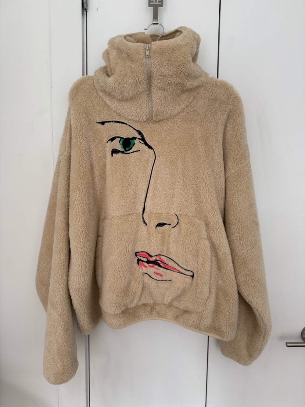 *Authentic* Men’s KidSuper Embroidered Fleece Hoodie with Artistic Face Motif